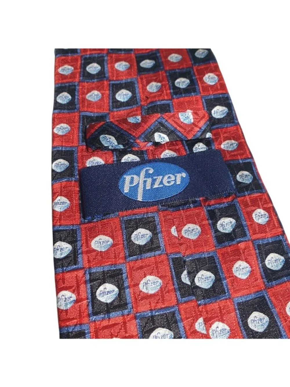 Pfizer Silk Men Neck Tie Red Little Blue Pill Pharmacist Prescription Novelty